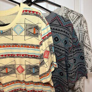 Set of Three Geometric Pattern Short Sleeve Tee Shirts